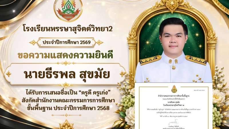 ​🎉 ขอแสดงความยินดี 🎉 นายธีรพล สุขมัย เนื่องในโอกาสได้รับการเสนอชื่อเป็น “ครูดี ครูเก่ง” สังกัดสำนักงานคณะกรรมการการศึกษาขั้นพื้นฐาน (สพฐ.) ประจำปีการศึกษา 2568
